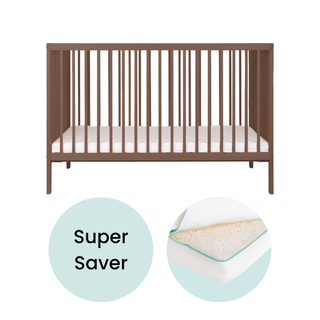 Mini Cot Bed With Luxury Breathable Air Mattress - Walnut