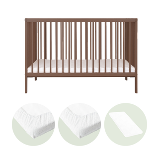 Mini Cot Bed With Aloe Vera Mattress & 2 Mattress Protectors - Walnut