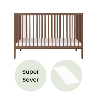 Mini Cot Bed With Aloe Vera Mattress - Walnut
