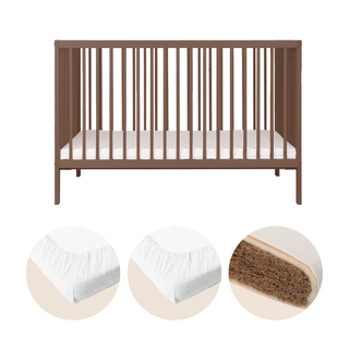 Mini Cot Bed With Natural Mattress & 2 Mattress Protectors - Walnut
