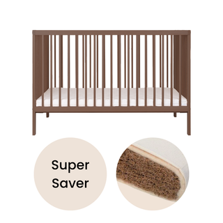 Mini Cot Bed With Natural Mattress - Walnut