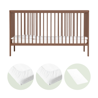 Midi Cot Bed With Aloe Vera Mattress & 2 Mattress Protectors - Walnut (140x70)