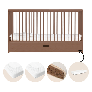 Midi Cot Bed With Drawer, Natural Mattress & 2 Mattress Protectors - Walnut