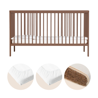 Midi Cot Bed With Natural Mattress & 2 Mattress Protectors - Walnut (140x70)