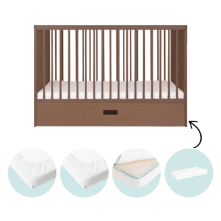 Mini Cot Bed With Drawer, Luxury Breathable Air Mattress & 2 Mattress Protectors - Walnut