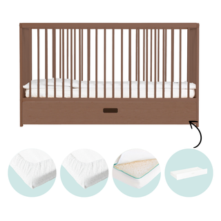 Midi Cot Bed With Drawer, Luxury Breathable Air Mattress & 2 Mattress Protectors - Walnut