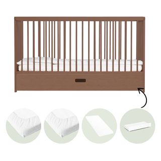 Midi Cot Bed With Drawer, Aloe Vera Mattress & 2 Mattress Protectors - Walnut