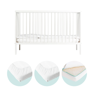Mini Cot Bed With Mattress - Premium Air Bundle 4 in 1 - White - Mokee