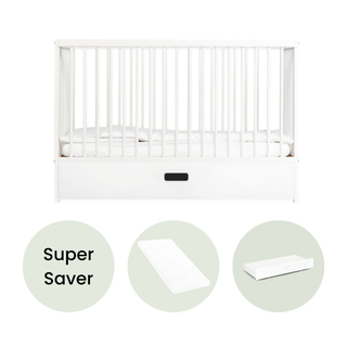 Mini Cot Bed With Drawer & Aloe Vera Mattress - White