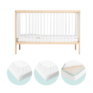 Mini Cot Bed With Mattress - Premium Air Bundle 4 in 1 - White Beech - Mokee