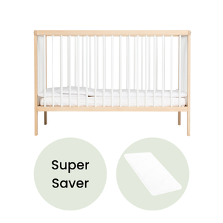 Mini Cot Bed With Aloe Vera Mattress - White Beech (120x60)