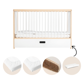 Mokee Natural Beechwood Cot Bed Convertible Cotbed 120 x 60 Baby Cot 0 3 Years White Beech