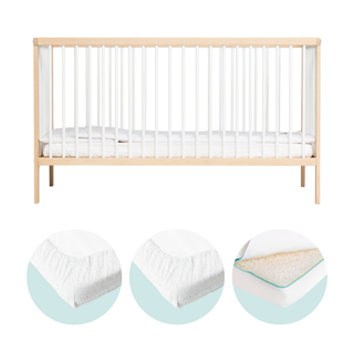 Midi Cot Bed With Mattress - Premium Air Bundle 4 in 1 - White Beech - Mokee