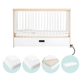 Mini Cot Bed With Mattress - Ultimate Air Bundle 5 in 1 - White Beech - Mokee
