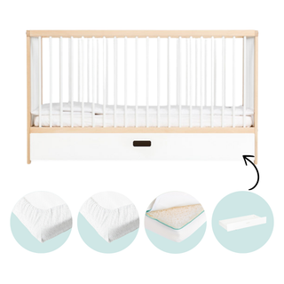 Midi Cot Bed With Mattress - Ultimate Air Bundle 5 in 1 - White Beech