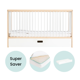Midi Cot Bed With Drawer & Luxury Breathable Air Mattress - White Beech