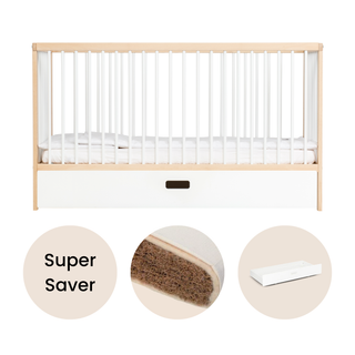 Midi Cot Bed With Drawer & Natural Mattress - White Beech (140x70)