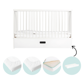 Mini Cot Bed With Mattress - Ultimate Air Bundle 5 in 1 - White - Mokee