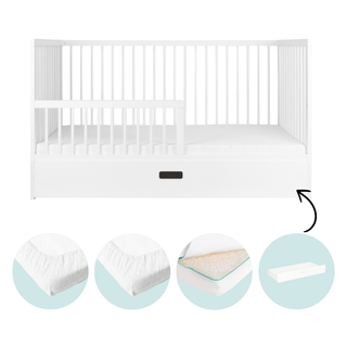 Midi Cot Bed With Mattress - Ultimate Air Bundle 5 in 1 - White