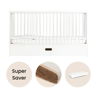 Midi Cot Bed With Drawer & Natural Mattress- White (140x70)