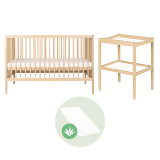 8 Piece Nursery Furniture Set with Aloe Vera Mattress - Beech (120x60) - Mokee