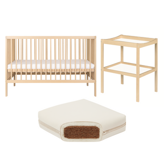 8 Piece Nursery Furniture Set with Natural Mattress - White Beech (120x60) - Mokee
