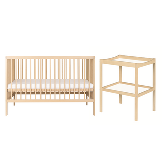 8 Piece Nursery Furniture Set with Natural Mattress - White Beech (120x60) - Mokee